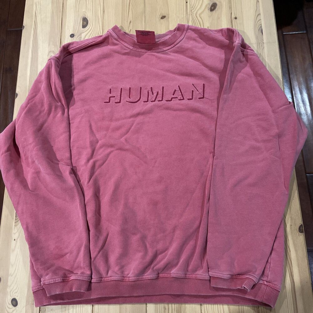Vintage HUMAN Faded Red Thick Cotton Crewneck Sweatshirt Anvil Large